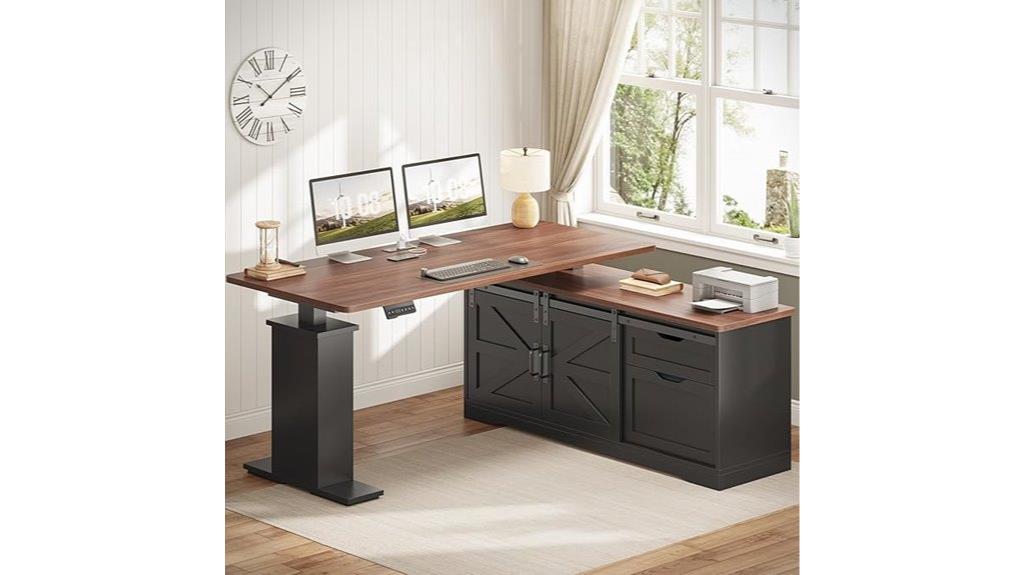 adjustable black l shaped desk