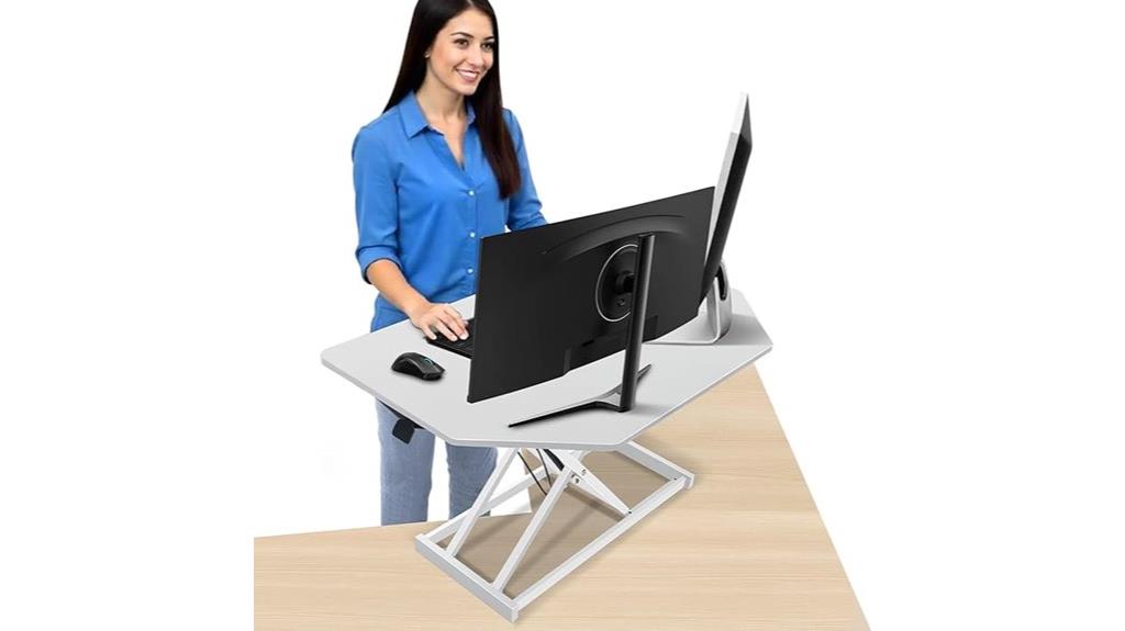 white corner height adjustable desk