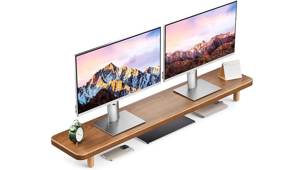wooden dual monitor stand