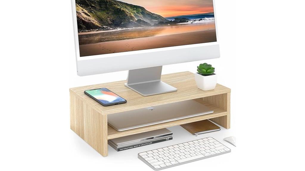 wooden dual tier monitor riser