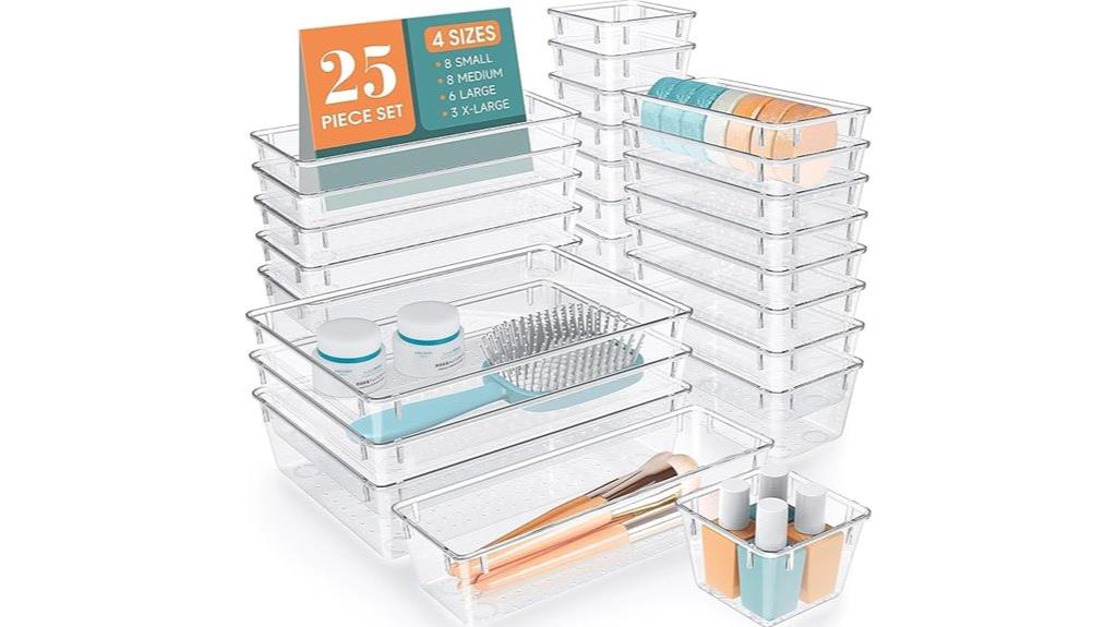 25 piece plastic drawer organizers