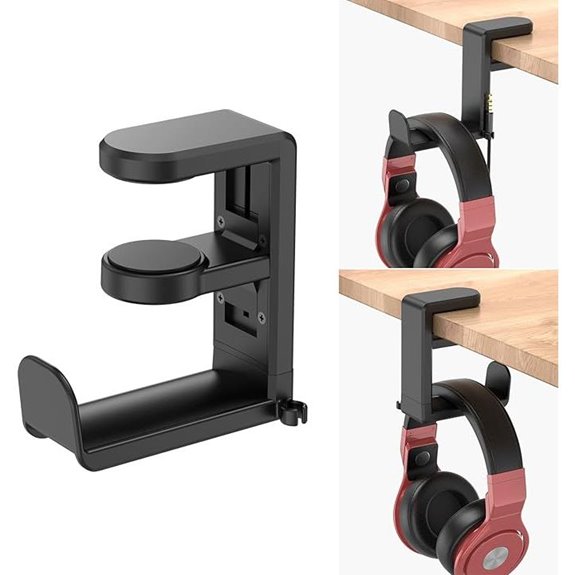 Rotating Headphone Stand with Clamp and Cable Organizer