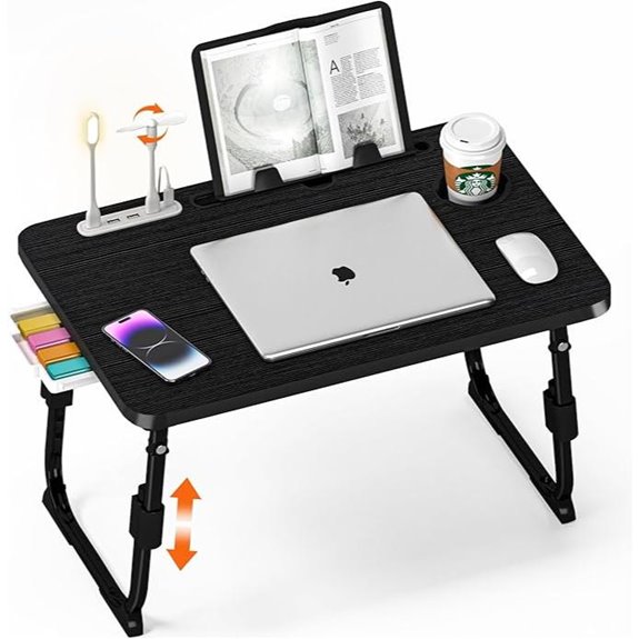 Adjustable Laptop Bed Desk with Storage and Cup Holder