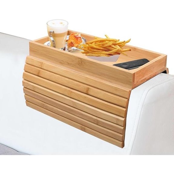 Bamboo Couch Armrest Table with Cup Holder
