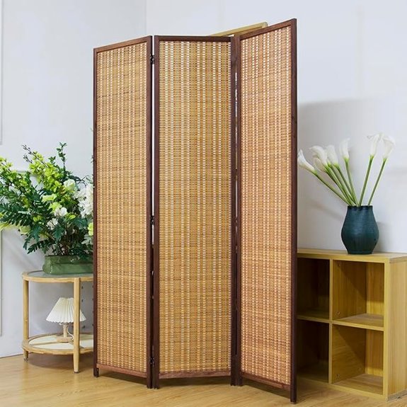 Bamboo 3-Panel Room Divider Screen 5.6 ft Tall