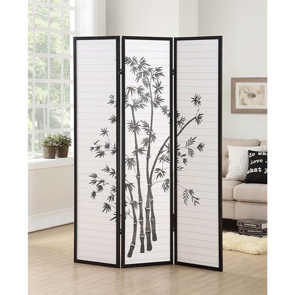 Roundhill Furniture 3-Panel Oriental Shoji Room Divider Screen Black