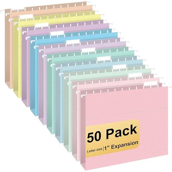 50-Pack Letter Size Hanging File Folders in 10 Colors