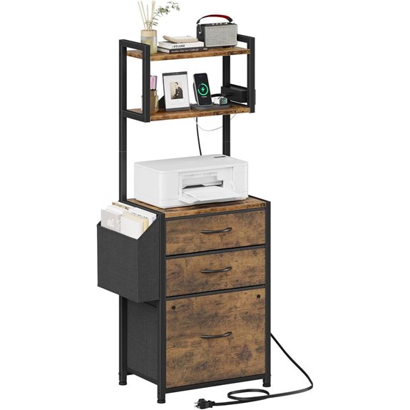 Small 3-Drawer Filing Cabinet with Charging Station