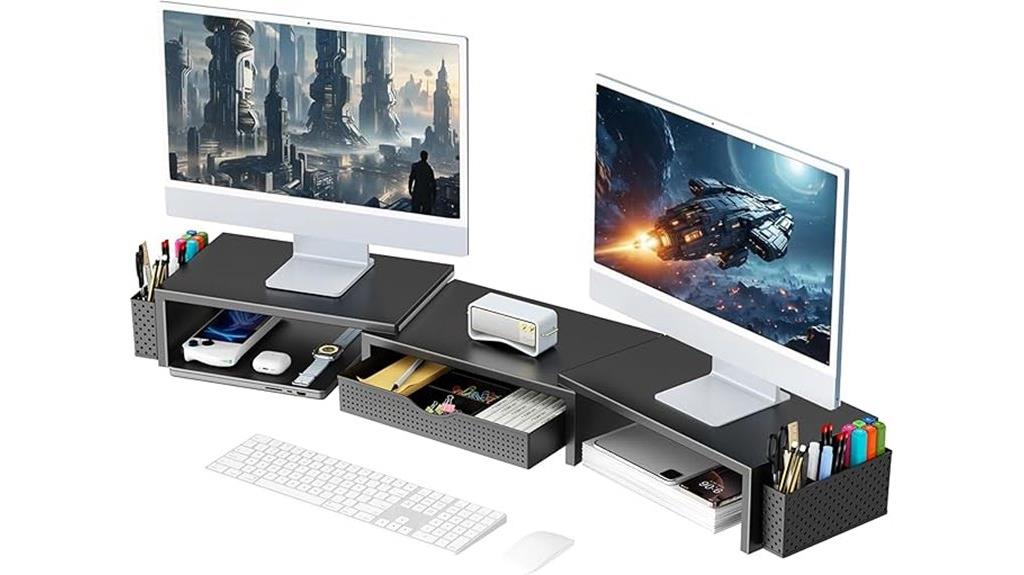 dual monitor stand with drawer