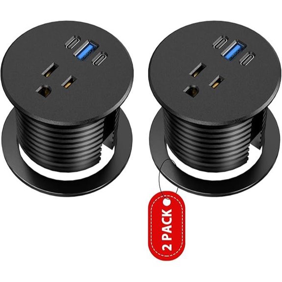 Recessed Power Strip 2-Pack with USB-C 10FT Black