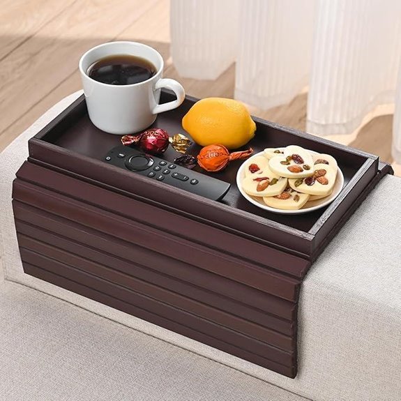 Foldable Bamboo Sofa Arm Tray with Cup Holder