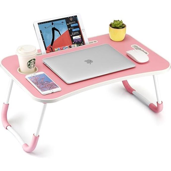 Foldable Laptop Table with Cup Holder and Handle