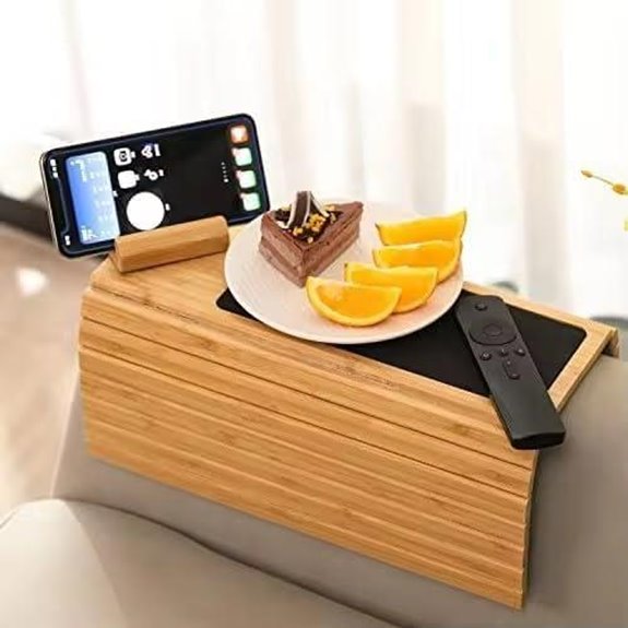 Folding Wooden Sofa Tray with Cup and Phone Holders