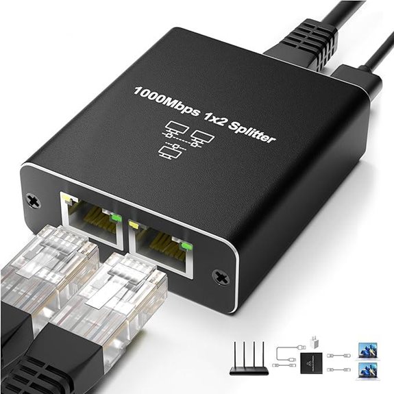 Gigabit Ethernet Splitter 1 to 2 with USB-C Power