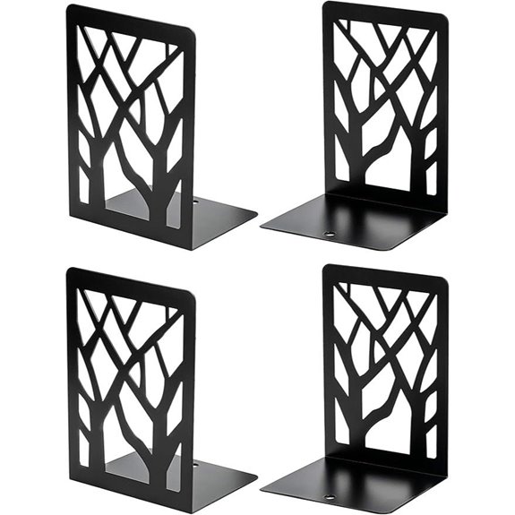 MaxGear Tree Book Ends Heavy Duty Metal Black 4 Pieces