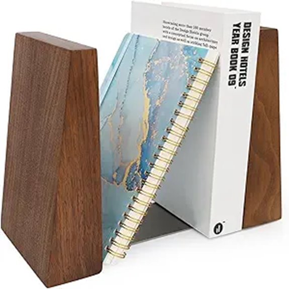 Heavy Duty Walnut Book Ends with Steel Base (Set of 2)