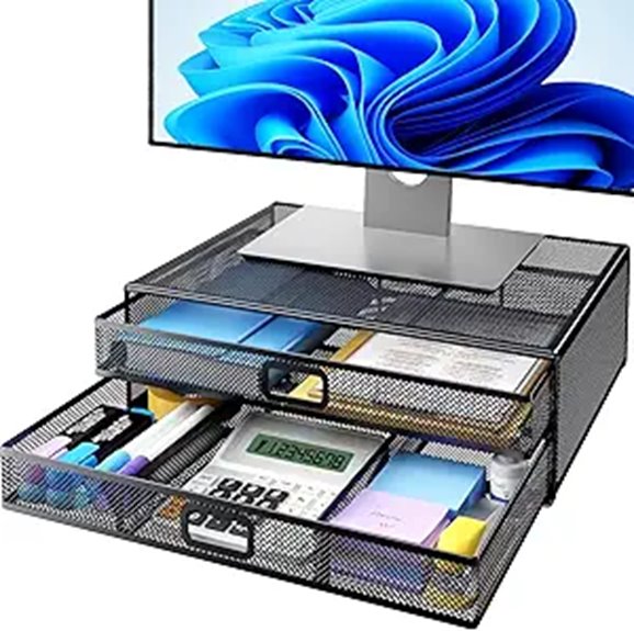 HUANUO 2-Tier Metal Monitor Stand with Drawer