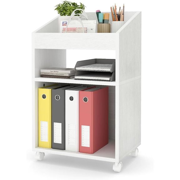 3-Tier Mobile White Files Cabinet with Wheels