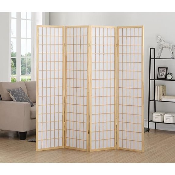 Roundhill Furniture Oriental Shoji 4 Panel Screen Room Divider Natual