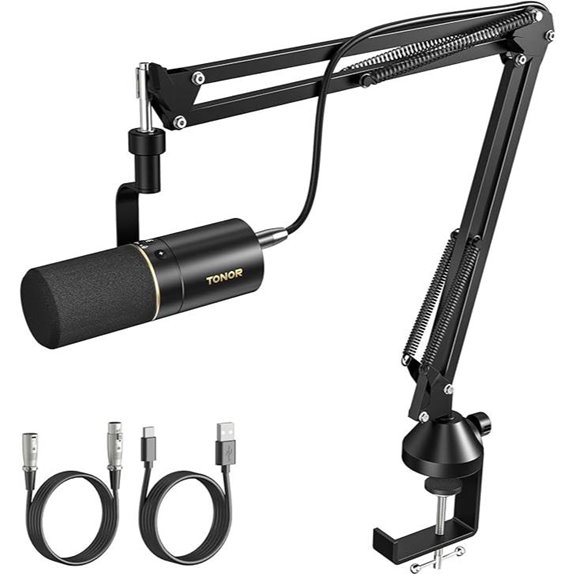 TONOR Podcast Microphone with Boom Arm and Controls