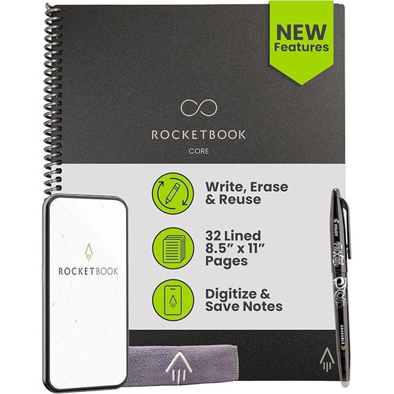 Rocketbook Core Reusable Spiral Notebook Black 8.5x11