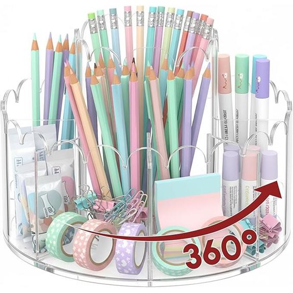 Rotating Acrylic Pencil Holder with 9 Compartments