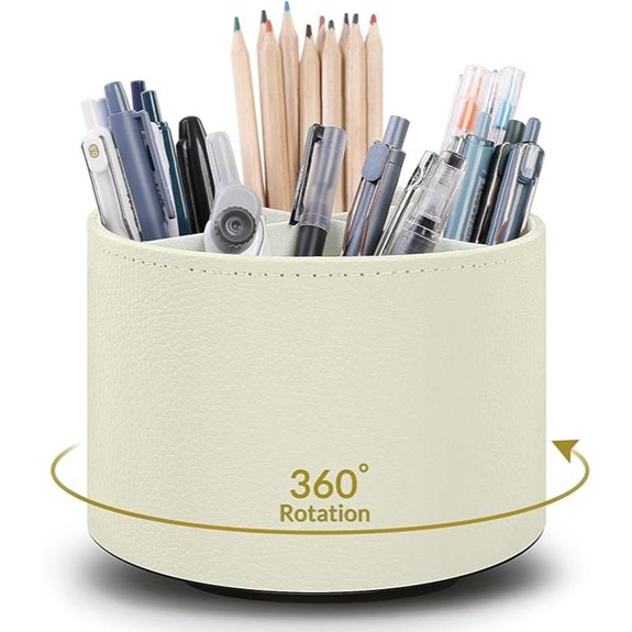 SKYDUE Rotating PU Pen Holder with 4 Slots