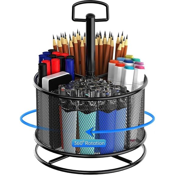 360° Rotating Mesh Pen Holder with 4 Compartments