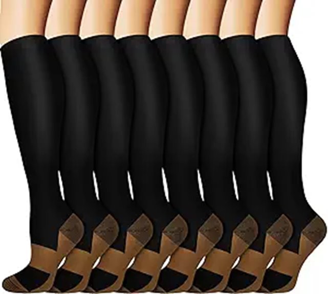 Graduated Copper Compression Socks 8 Pairs for Men & Women