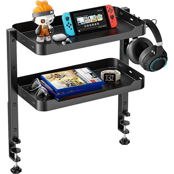 ARES WING 2-Tier Clamp Desk Shelf with Headphone Holder