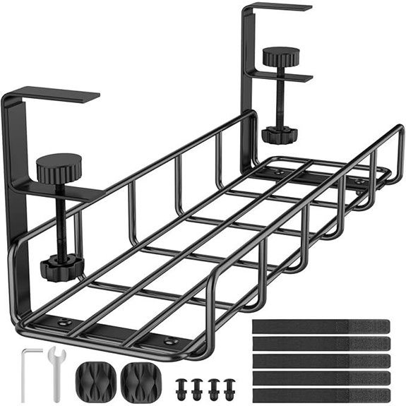 Under Desk Cable Management Tray with Clamp Mount