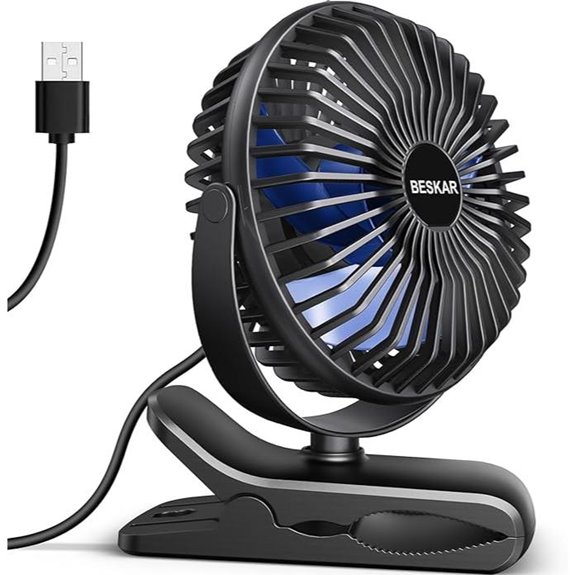 BESKAR USB Clip-on Fan with Sturdy Clamp