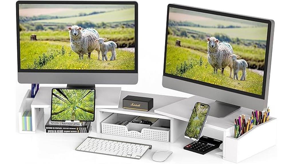 white desk monitor stand