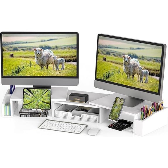Simple Houseware Desk Dual Monitor Stand Riser with Drawer White