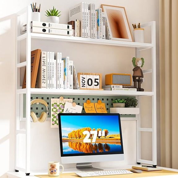 White 2-Tier Desk Hutch with Pegboard Organizer