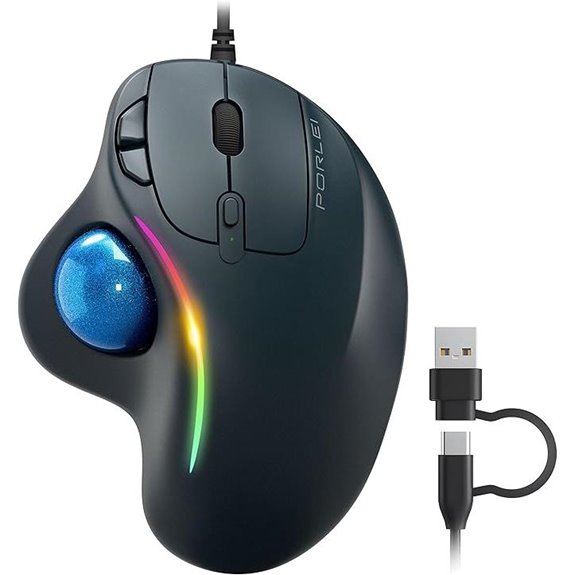 Wired RGB Trackball Mouse with Adjustable DPI