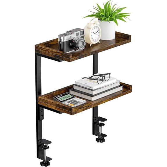 Clamp-On 2-Tier Wooden Desk Shelf for Office