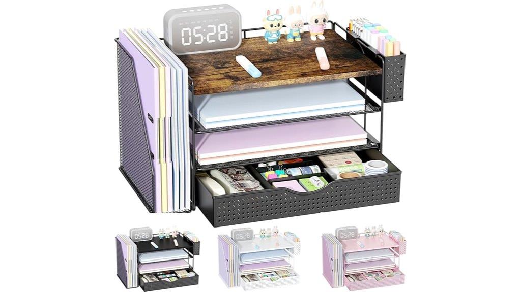 wooden desk organizer with files