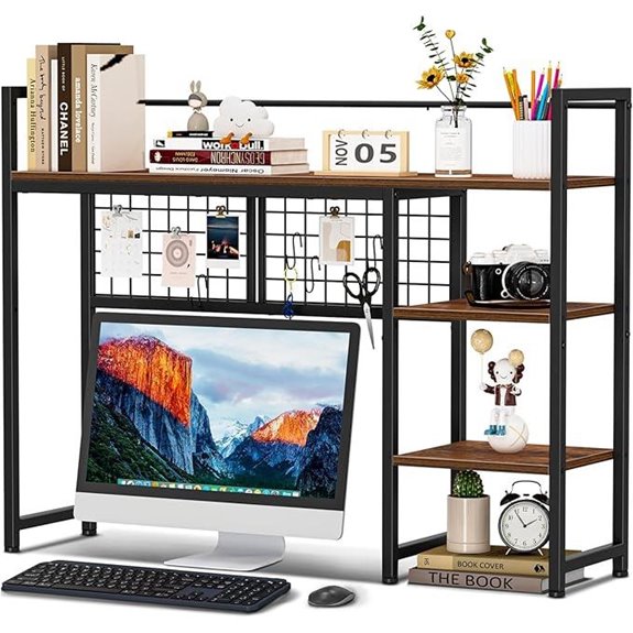Snughome 4-Tier Wooden Desk Shelf with Hooks