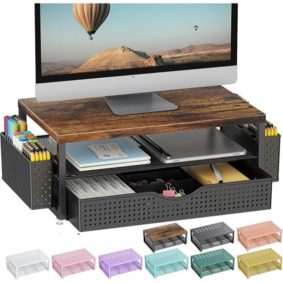 Gianotter Wooden Monitor Stand with Drawer & Pen Holder